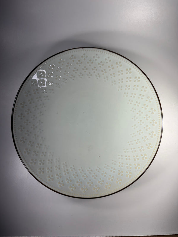 Plato Cartero Circular Verde/Celeste Borde Marrón/Dorado