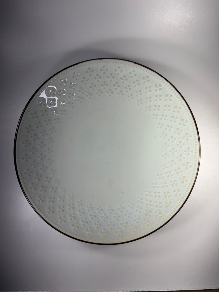 Plato Cartero Circular Verde/Celeste Borde Marrón/Dorado