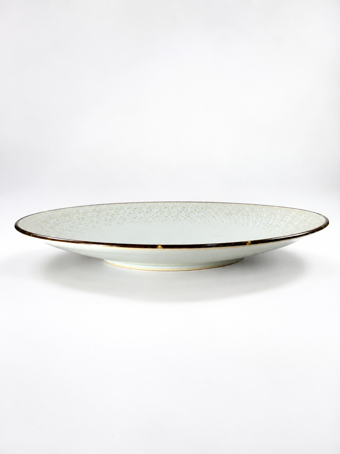 Plato Cartero Circular Verde/Celeste Borde Marrón/Dorado