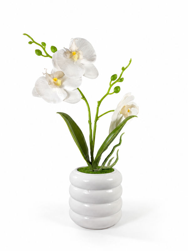 Orquídea Artificial con Maceta de Cerámica