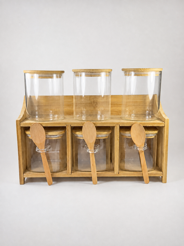 Juego De Frasco De Vidrio Con Tapa De Bambú Glass Food Storage