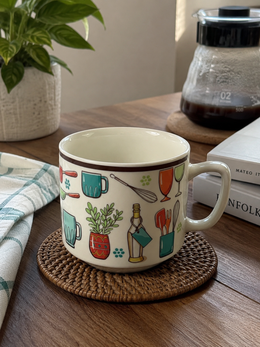 Taza Grande con Diseño de Utensilios de Cocina