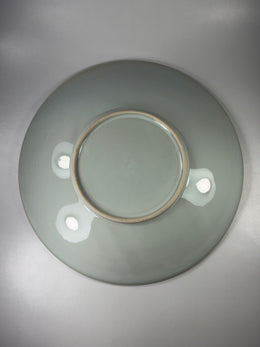 Plato Cartero Circular Verde/Celeste Borde Marrón/Dorado