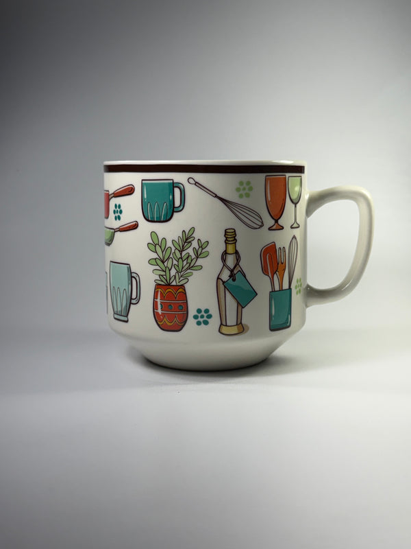 Taza Grande con Diseño de Utensilios de Cocina